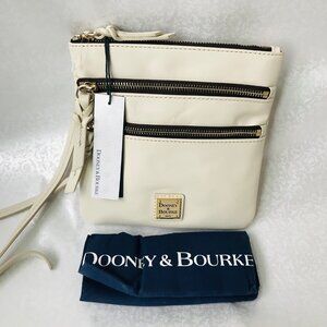 DOONEY & BOURKE GENUINE LEATHER  Triple Zip White Crossbody include  Dust Bag